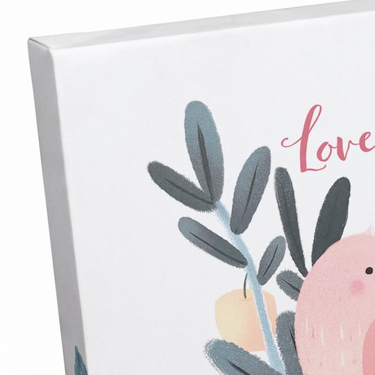 Two Love Birds And Flowers 12" x 12" Canvas Wall Art